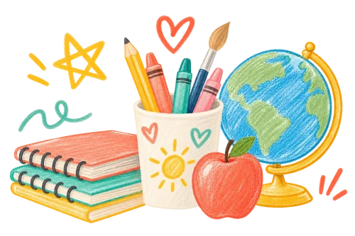 Whimsical Crayon School Supplies Still Life